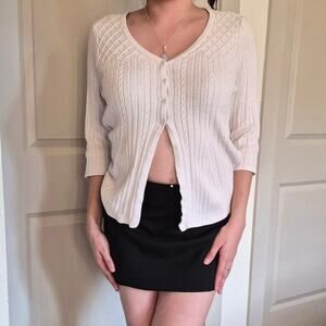 White knit cardigan with button front